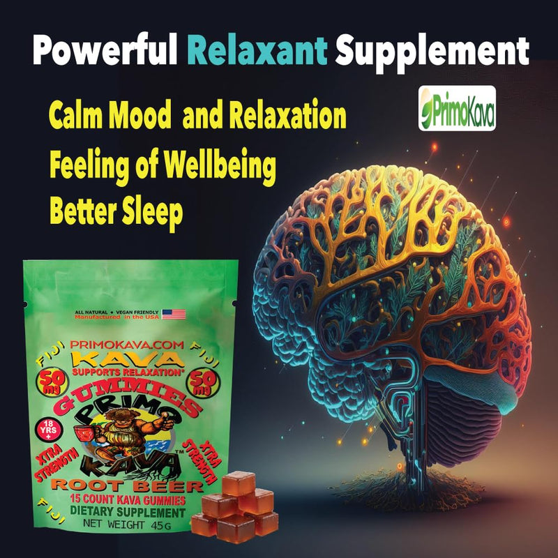 [Australia] - Kava Kava Gummies 50mg ‚Äì Strong Noble Kava with 50mg Kavalactones for Calm & Relaxation ‚Äì Alcohol-Free ‚Äì Fast-Acting Fiji Kava Root Extract ‚Äì Root Beer Flavor ‚Äì 15 Count 