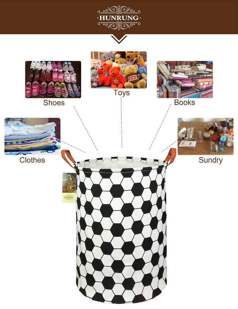 [Australia] - HUNRUNG Laundry Hamper,Large Canvas Fabric Lightweight Storage Basket Toy Organizer Dirty Clothes Collapsible Waterproof for College Dorms, Children Bedroom,Bathroom（Roud-Football） Roud-Football 