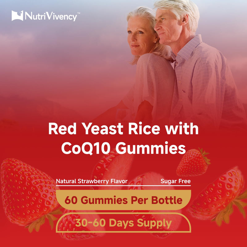 [Australia] - Red Yeast Rice with Coq10 Gummies, Red Yeast Rice 2400mg with Coq10 200mg Supplements for Cholesterol Support and Heart Health Support, Sugar free, Vegan, Non-GMO, Strawberry Flavor, 60 Counts 