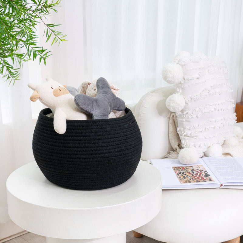 [Australia] - Goodpick Small Rope Storage Basket, Black Round Baskets for Socks, Dog Toys, Towels, Cute Baby Basket for Living Room, Bedroom, Nursery, Towel Baskets for Bathroom, 10 x 8.3 inches 