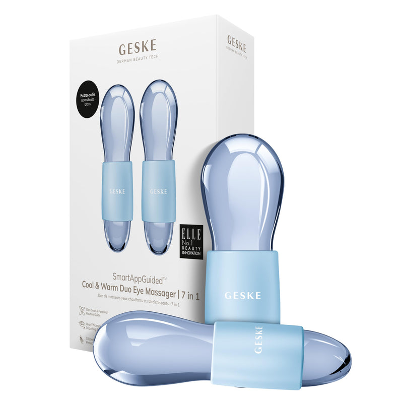 GESKE SmartAppGuided™ Cool & Warm Duo Eye Massager | 7 in 1 | Time-saving Dual Massager | For Eyes & Face | Battery-free Cooling & Warming | Firms, Relaxes & De-Puffs Skin Aquamarine