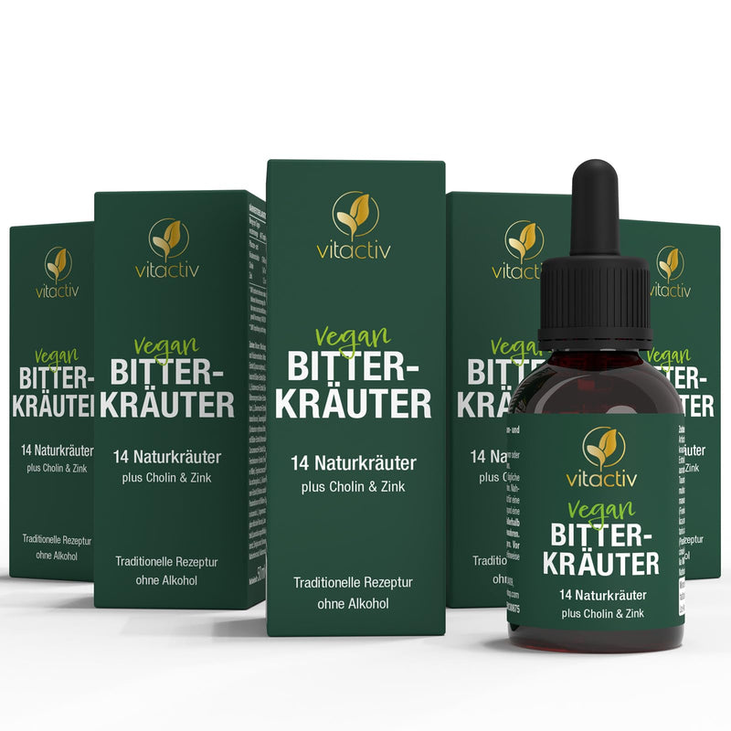 [Australia] - VITACTIV bitter herbs - bitter drops without alcohol - select herbs plus choline & zinc - bitter substances drops according to Hildegard von Bingen - no artificial additives, sugar-free, vegan - 250 ml 250 ml (set of 5) 