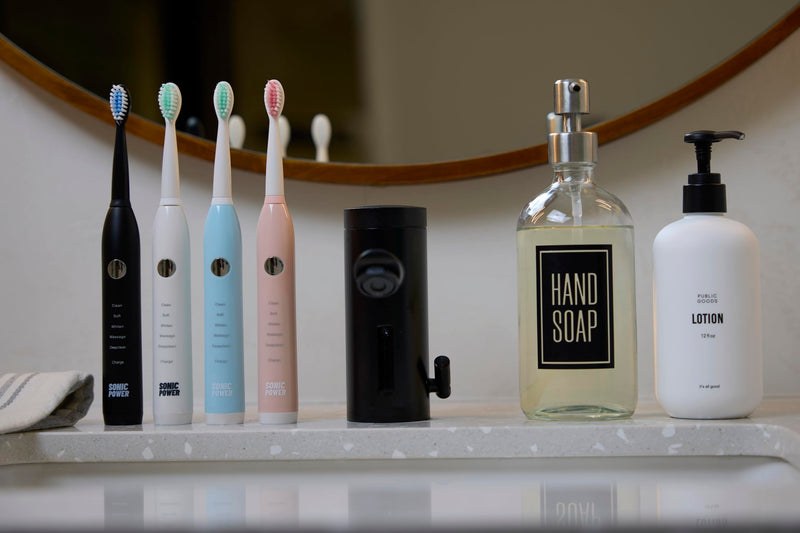 Electric Toothbrush Kit, Ultra Portable & Lightweight with 5 Cleaning Modes, 1 Year Supply of Brush Heads, Rechargeable Battery, Mirror Mount & Travel Cap Included (White)