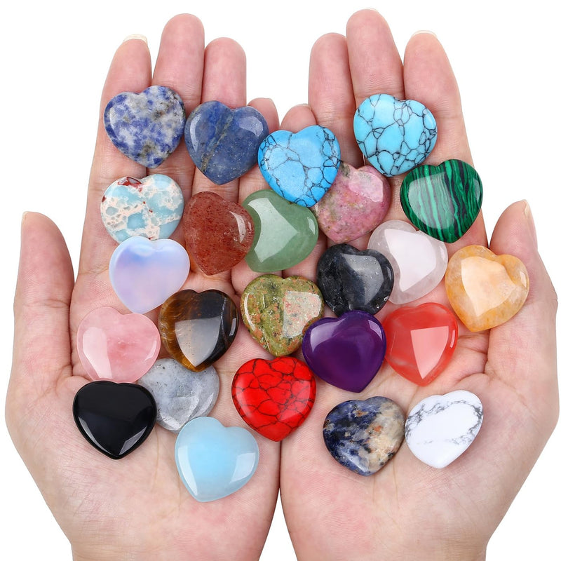 DUQGUHO 1 Inch Hearts Crystals and Healing Stones, Stocking Stuffers Teen | Reiki Gems Healing Crystals Set, Polished Gemstones Spiritual Gifts for Women 24 PCS 24 Colors
