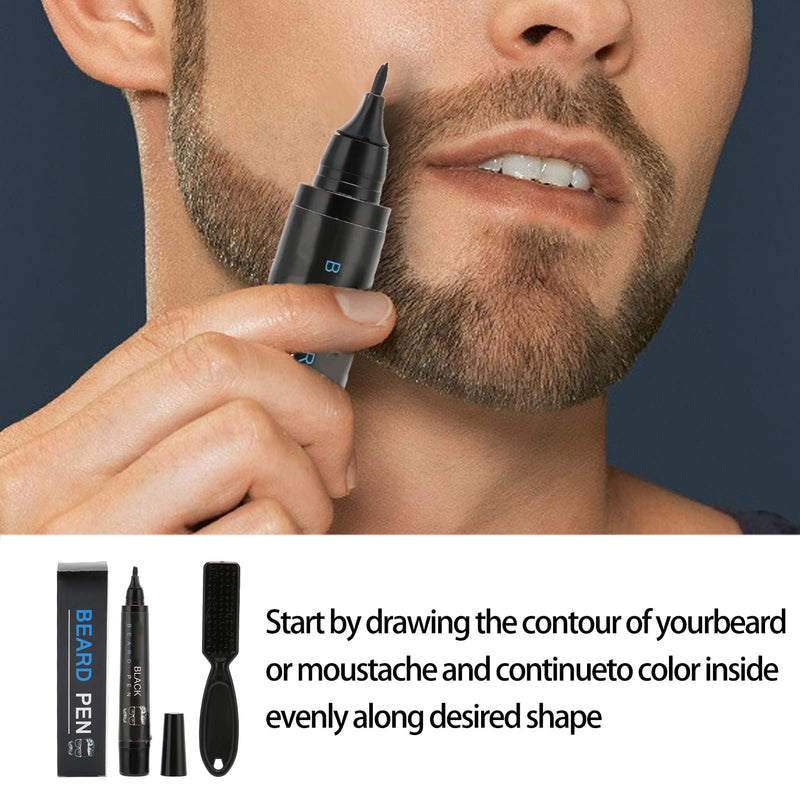 [Australia] - Mustache Pen Waterproof Durable 4 Tips Beard Pen Filling Kit for Mustache Filling (Black) 