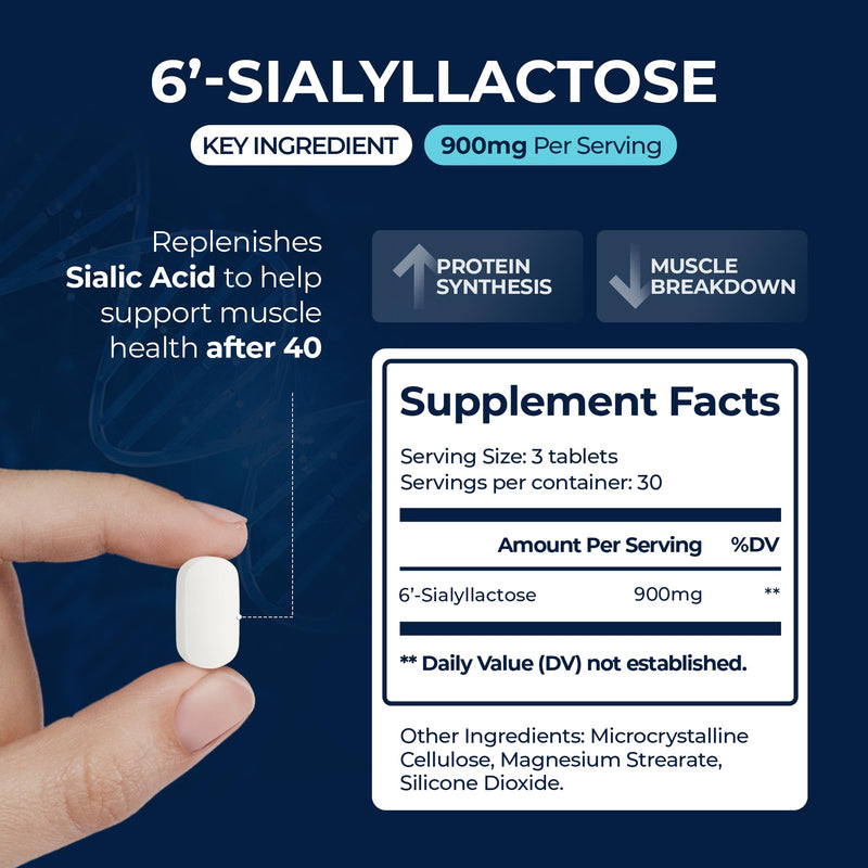 [Australia] - Muscle Health - Made in USA - Enhance Muscle Mass & Strength, Fast Workout Recovery, Reduce Fatigue & Boost Exercise Performance, 6-Sialyllactose (6-SL), 900mg, 90 Tablets 