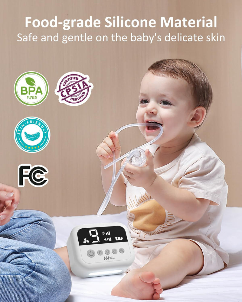 [Australia] - HEYVALUE Nasal Aspirator for Baby, Hospital Grade Nose Sucker with 9 Levels Suction, Night Light and Nursery Rhyme Soothing Function, Electric Nose Suction for Baby with Food-Grade Silicone Tips White 