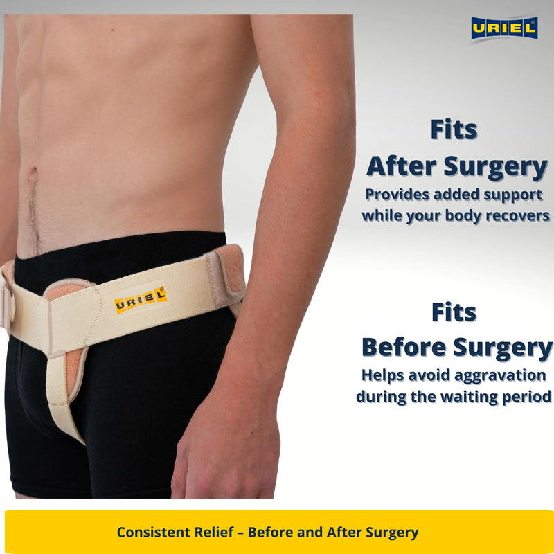 [Australia] - URIEL Left Side Hernia Belts for Men - Inguinal Hernia Belt for Men, Pre and Post Surgery Truss, Size Medium, Cream (35.3-39.5 Inches) Cream (Left) 