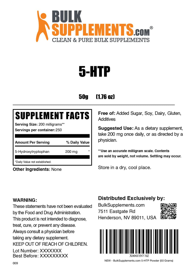 [Australia] - BulkSupplements.com 5-HTP Powder - 5-Hydroxytryptophan, 5 HTP Supplement - 5-HTP 200mg, Mood Support Supplement - Gluten Free, 200mg per Serving, 50g (1.8 oz) (Pack of 1) 1.76 Ounce (Pack of 1) 