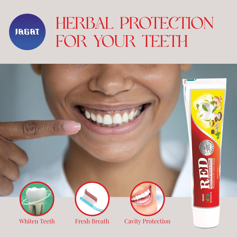 [Australia] - Jagat Herbal Red Toothpaste for Fresh Breathe, Doctor Recommended Natural Ayurvedic Toothpaste, Organic 100% Natural Teeth Whitening, Fluoride Free & Protects Gums, Vegan - Pack of 4 Red-Toothpaste (Pack of 4) 