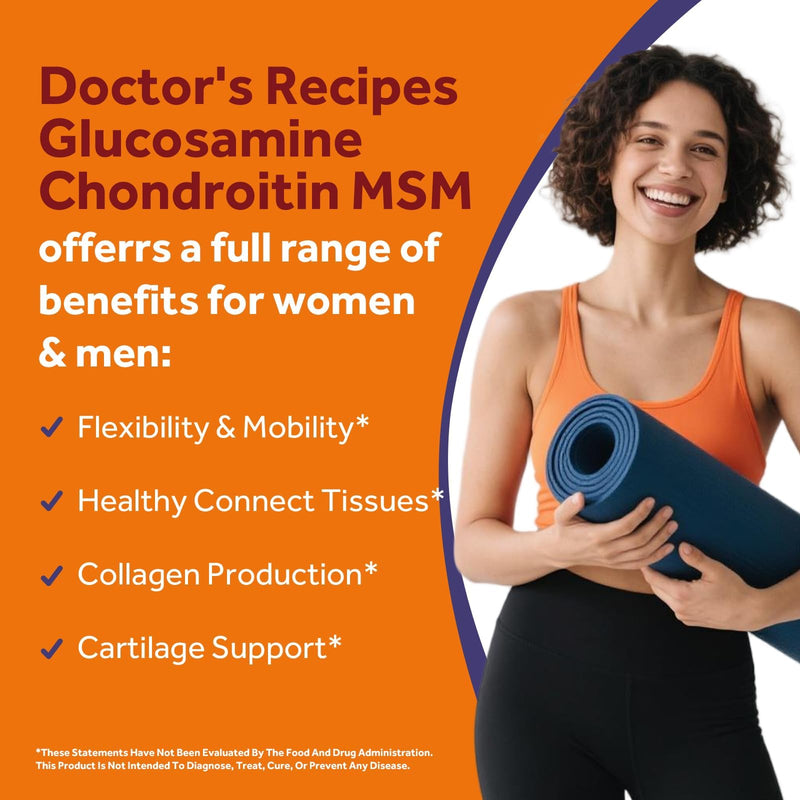 Doctor's Recipes Glucosamine Chondroitin MSM and Manganese Supplement, 1800 mg Glucosamine HCl, NO Shellfish, Healthy Structure & Movements, Flexibility Support for Men & Women, 90 Tablets