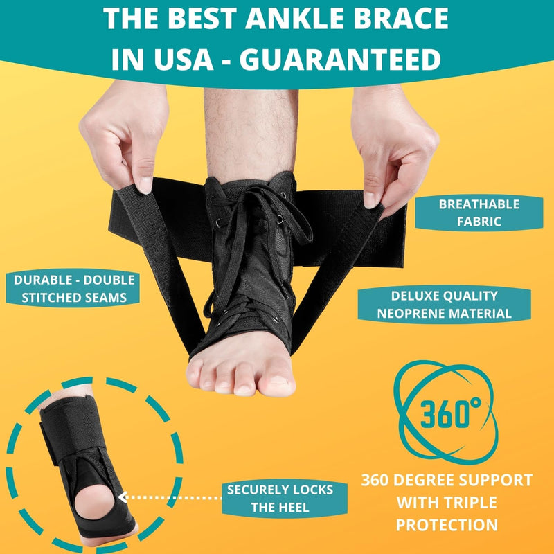 MEDIZED Ankle Brace, Lace Up Adjustable Support for Running, Basketball, Injury Recovery, Sprain! Ankle Support Wrap for Men, Women, and Children (Medium) Medium