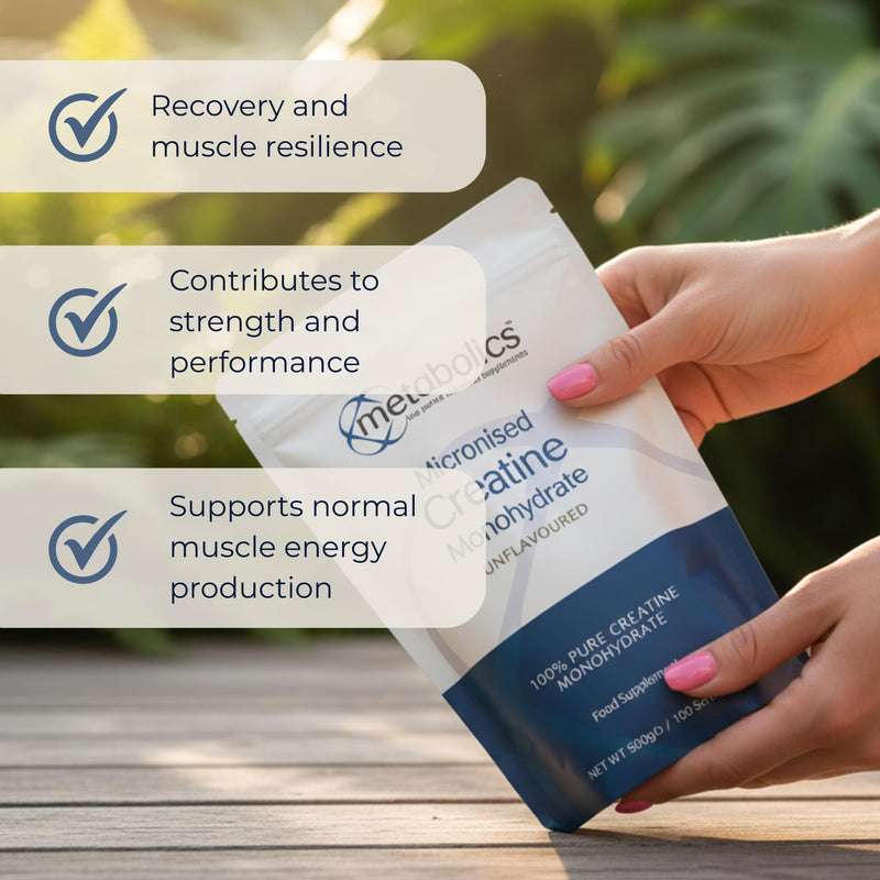 Metabolics Micronised Creatine Monohydrate Powder 5g Serving — Pure, Unflavoured, Additive-Free — UK Made GMP Certified — Strength, Power, Muscle Energy, Performance & Recovery Support — Vegan