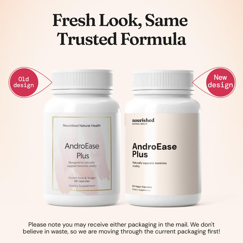 Nourished AndroEase Plus - Vegan Hormone Balance for Women, 60 Capsules | Daily Support for Energy, Vitality, Facial Hair with Zinc, Reishi, Green Tea & Saw Palmetto & Made in USA 60 Count (Pack of 1)
