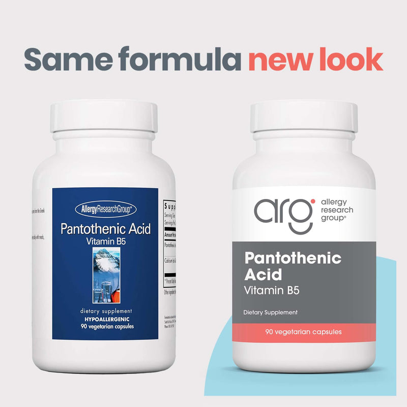 ARG Pantothenic Acid 500 mg Vitamin B5, Metabolic, 90 Count | 500 mg Vitamin B5 in Hypoallergenic Vegetarian Capsules for Metabolism and Adrenal Gland Support, 90 Servings