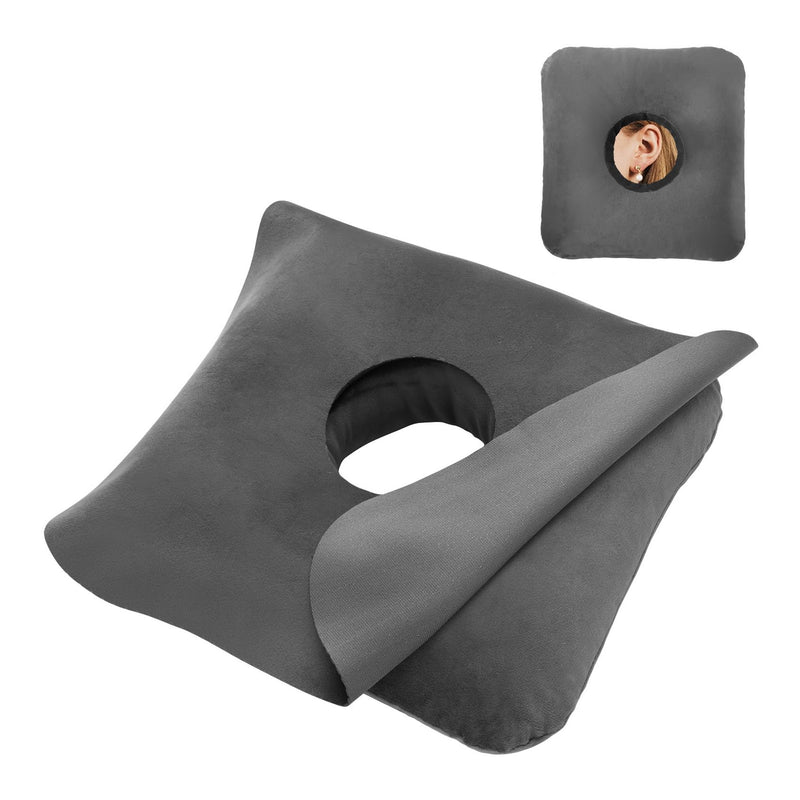 Ear Piercing Pillow for Side Sleepers with Ear Inflammation & Pressure, Soft Velvet Adjustable Ear Guard Pillow with Removable & Washable Cover (Dark Gray, Pillow & Cover) Dark Gray