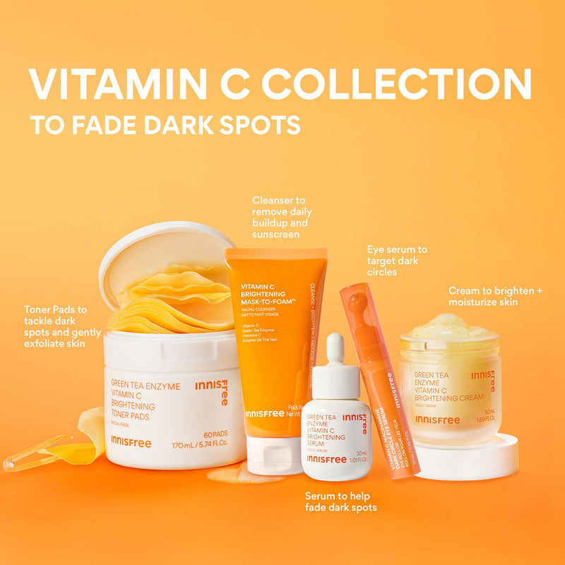 Innisfree Green Tea Enzyme Vitamin C Serum for Brightening Dark Spot Correction, Korean Face Serum for Radiant Glow 1.69 fl .oz. / 50ml: Jumbo Size