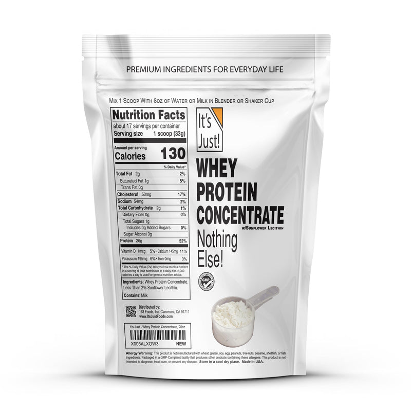 [Australia] - It's Just! - 100% Whey Protein Concentrate, Made in USA, No RBST/rBGH Hormones, Premium WPC-80, No Added Flavors or Artificial Sweeteners (1.25 Pound, Unflavored) 1.25 Pound (Pack of 1) 