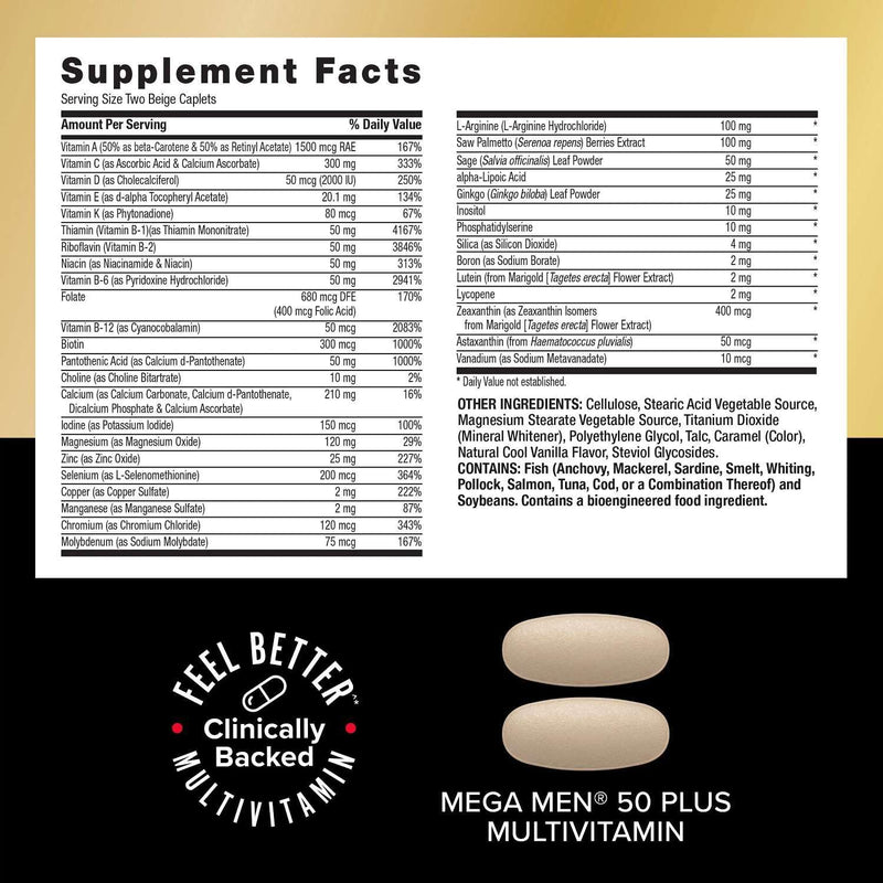 GNC Mega Men 50 Plus Vitapak Program for Men, 30 Packets, 30 Day Supply | 5-in-1 Daily Vitamin Pack with Clinically Proven Multivitamin, Fish Oil for Heart Health, and Saw Palmetto Prostate Support
