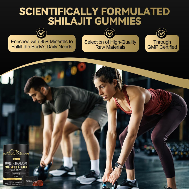 [Australia] - Pure Himalayan Shilajit Gummies: Gold Grade Shilajit Riched with Ashwagandha Fulvic Acid & 85+ Trace Minerals - No Added Sugar - Individually Wrapped - for Men & Women - 60 Gummy 60 Count (Pack of 1) 