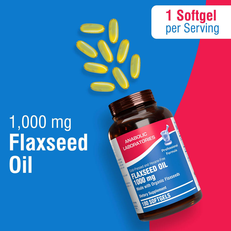 [Australia] - Anabolic Laboratories Flaxseed Oil Softgels 1000mg - 180 Softgels for Skin, Digestive, Heart, and Nerve Health - Contains Flax Seed Oil, ALA, Linoleic Acid, and Oleic Acid - Omega 3 6 9 