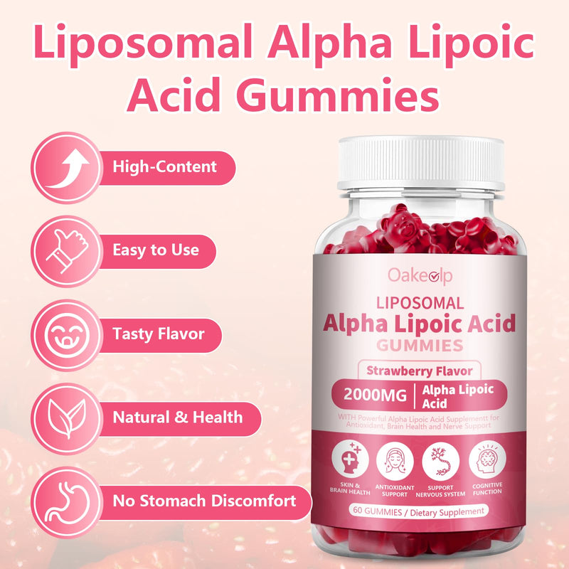 [Australia] - 2 Pack Liposomal Alpha Lipoic Acid Gummies 2000mg Gummies,High Potency ALA Complex Biotin & Benfotiamine for Antioxidant, Brain Health and Nerve* Support,Liposomal Enhance 98% Absorption 60 Count (Pack of 2) 
