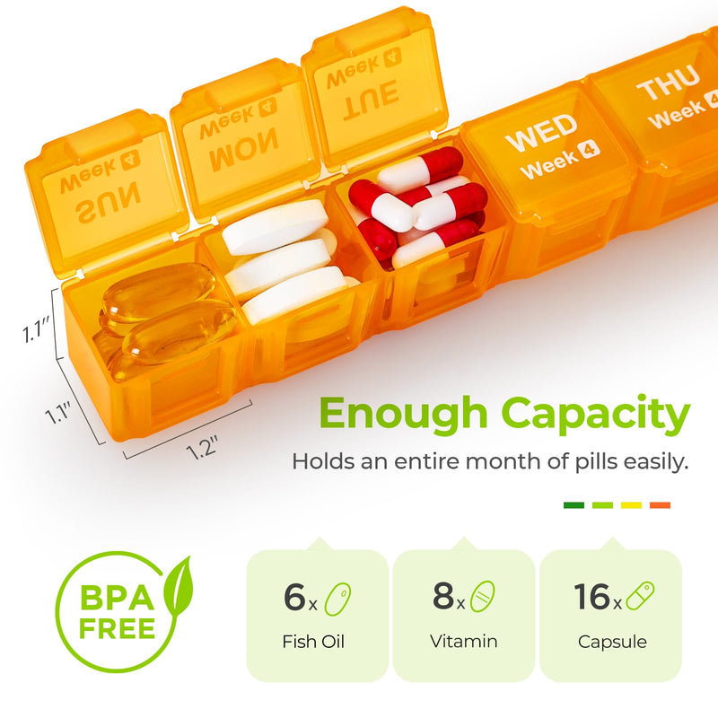 [Australia] - AUVON Monthly Pill Organizer Moistureproof, Large 28 Days Pill Case with Removable 4 Weeks Pill Box Rows, Travel-Friendly Pill Container for Fish Oils, Vitamins, Supplements and Medications A-clear 
