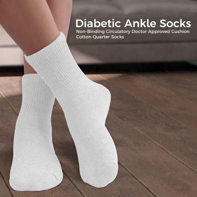 [Australia] - Diabetic Ankle Socks, Non-Binding Circulatory Doctor Approved Cushion Cotton Quarter Socks for Men’s Women’s 3,6,12 Pack 10-13 3 Pack White 
