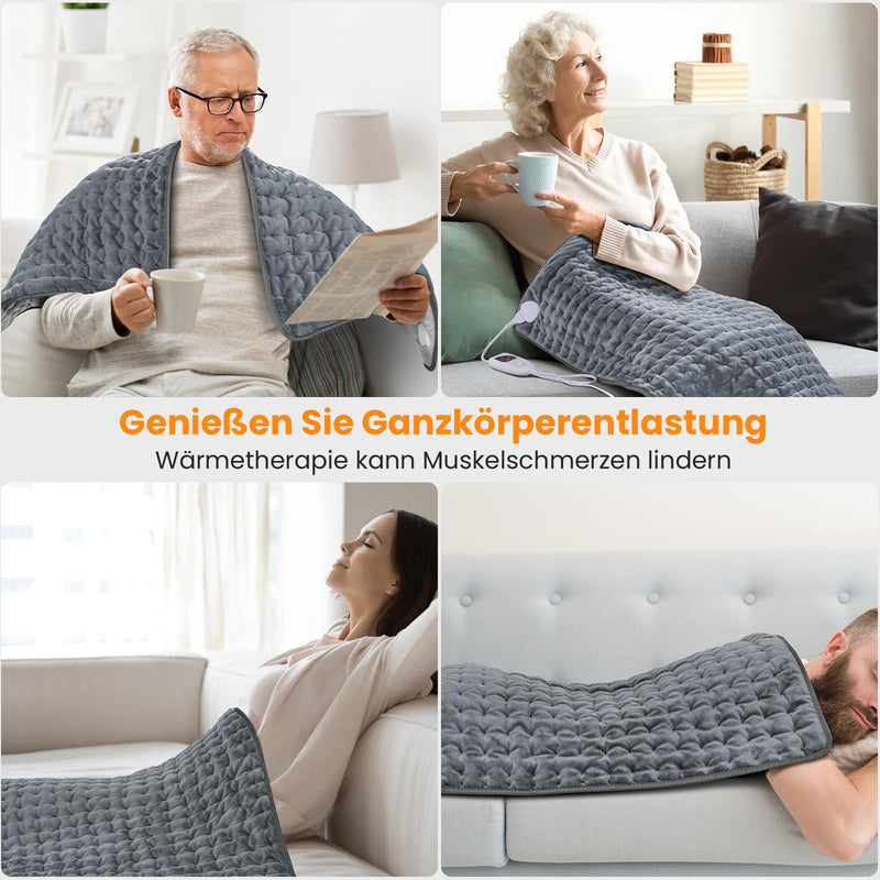 [Australia] - MYCARBON heating pad back 92x50cm heat pad with 6 heat settings 4 timer settings washable electric blanket with automatic switch-off for shoulder neck stomach gray 