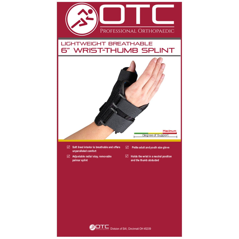 OTC OTC Wrist-Thumb Splint, 6-Inch Petite or Youth Size, Lightweight Breathable, Medium Medium (Pack of 1) 6 Inch (Left Hand)