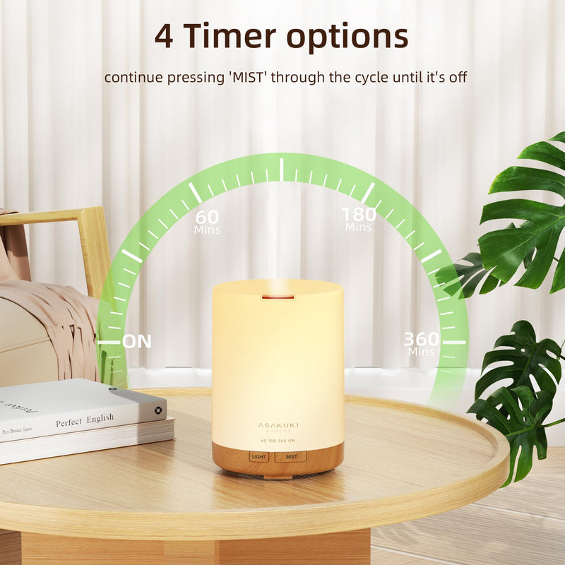 [Australia] - ASAKUKI Aroma Diffuser 300 ml for fragrance oils, 5 in 1 ultrasonic aromatherapy diffuser, humidifier with timer, automatic switch-off when waterless, brown 