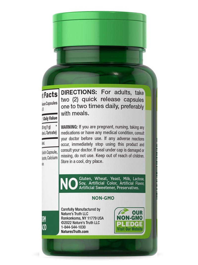 [Australia] - L Carnitine 1000mg | 60 Capsules | Mega Strength | Free Form | Non-GMO & Gluten Free Supplement | by Nature's Truth 