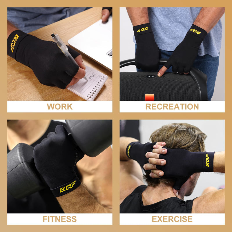 Compression Gloves For Pain Relief，1 Pair, Copper Infused Arthritis Glove, Half-finger & Whole-finger Medium 1pair-half Black