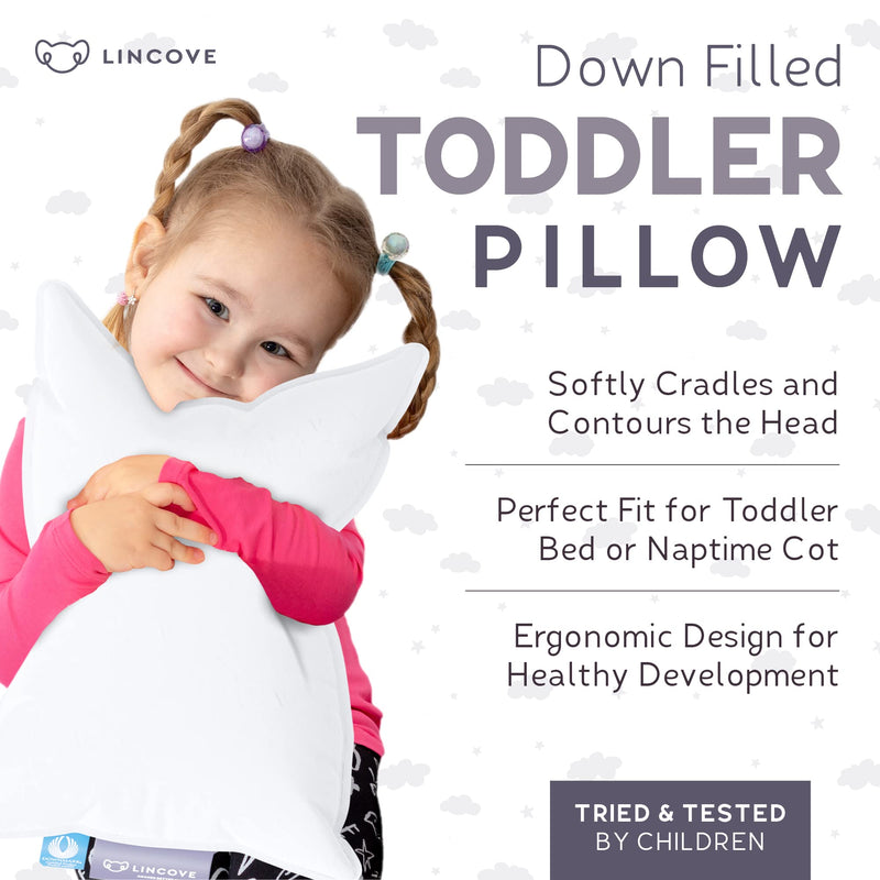 [Australia] - Lincove Canadian Down Toddler Pillow for Sleeping - Perfect for Kids Travel Pillow, Nap Time, Toddler Cot, Crib, Bed - 800 Fill Power, 100% Cotton Shell, 400 Thread Count (13 x 18) 13x18 