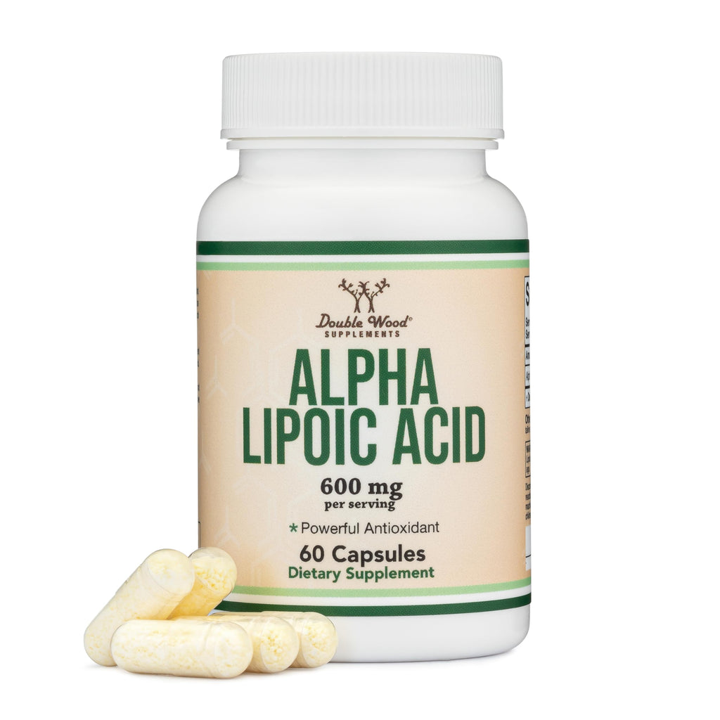 Alpha Lipoic Acid 600mg per Serving, 60 Capsules (Third Party Tested, Non-GMO, Gluten Free, Vegan Safe) Potent Antioxidant for Neuropathy and Cardiovascular Health (ALA Supplement) by Double Wood