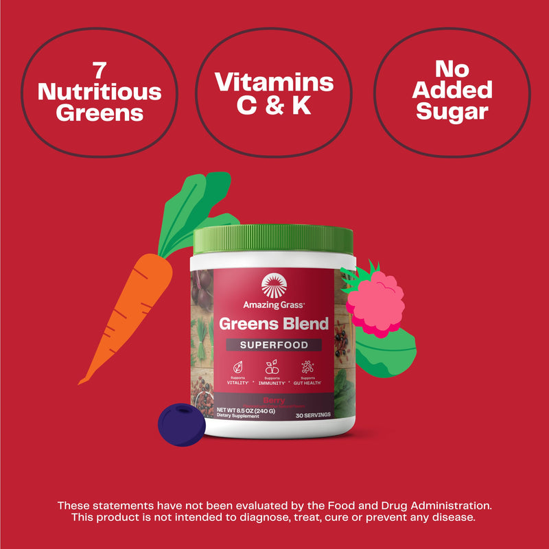 [Australia] - Amazing Grass Greens Superfood Powder: Greens Powder with Digestive Enzymes & Probiotics, Organic Spirulina, Chlorella, and Beet Root Powder, Berry, 30 Servings (Packaging May Vary) 30 Servings (Pack of 1) 