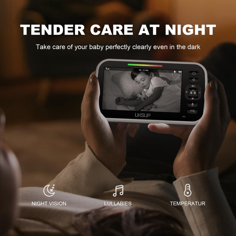 [Australia] - Baby Monitor with Camera and Audio- Video Baby Monitor with 960ft Long Range, Remote Pan-Tilt-Zoom, Night Vision, Temperature Sensor, 2-Way Talk, 8 Lullabies, 30-Hour Battery & No WiFi 1 Camera 