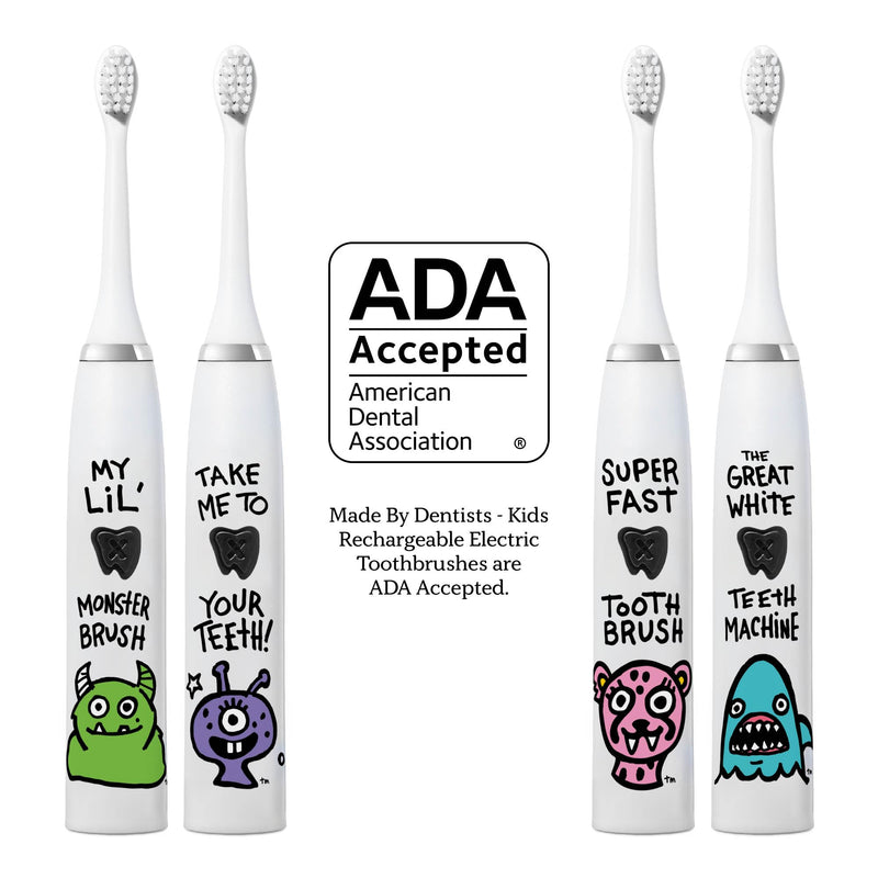 [Australia] - Kids Electric Toothbrush - Rechargeable Vibrating Toothbrush with Timer, Includes 6 Replacement Heads, Gently Cleans Little Teeth, for Girls and Boys, Kids & Toddlers Age 2+, Shark 