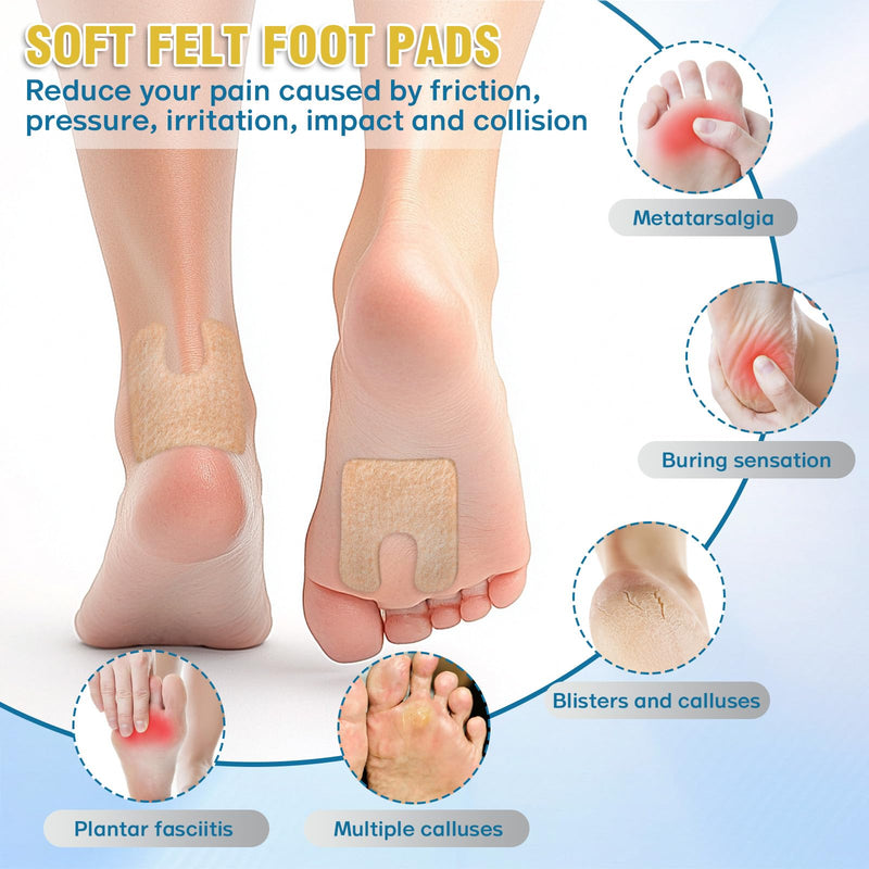 [Australia] - 72 Pcs U-Shaped Callus Pads for Feet, Callus Cushions for Bottom of Foot, Self Adhesive Felt Foot Metatarsal Corn Pads for Relieve Heel and Forefoot Pressure, Foot Pain Relief for Men and Women 72 Pcs 