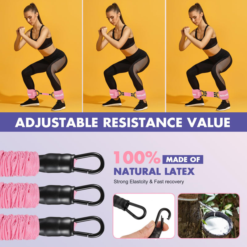 [Australia] - Ankle Resistance Bands with Cuffs, Ankle Bands for Working Out, Ankle Resistance Band, Glutes Workout Equipment, Butt Exercise Fitness Equipment for Women and Booty - Perfect for Home Gym Workout Pink 