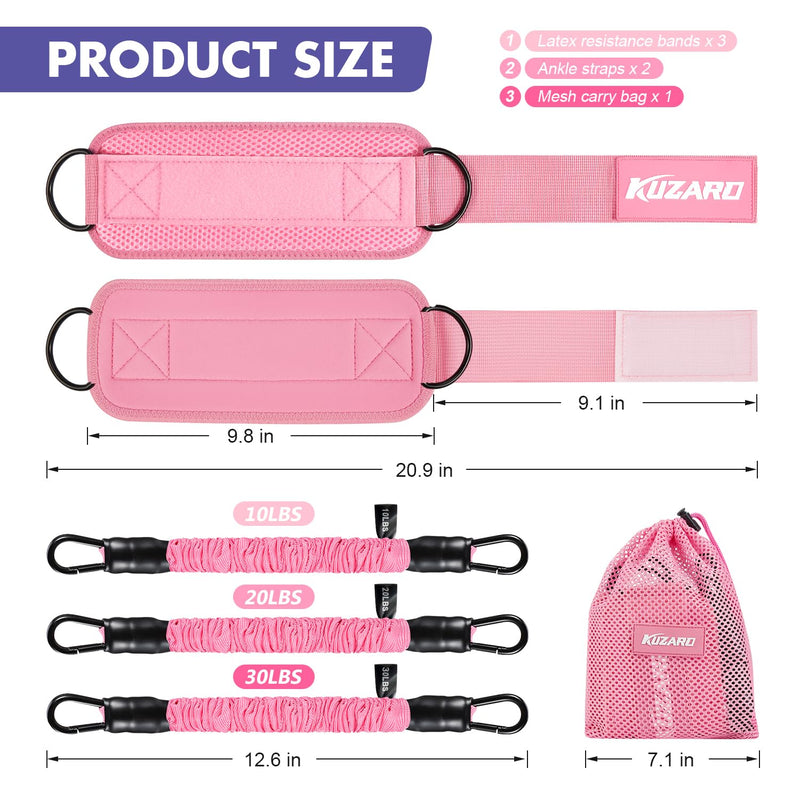 [Australia] - Ankle Resistance Bands with Cuffs, Ankle Bands for Working Out, Ankle Resistance Band, Glutes Workout Equipment, Butt Exercise Fitness Equipment for Women and Booty - Perfect for Home Gym Workout Pink 