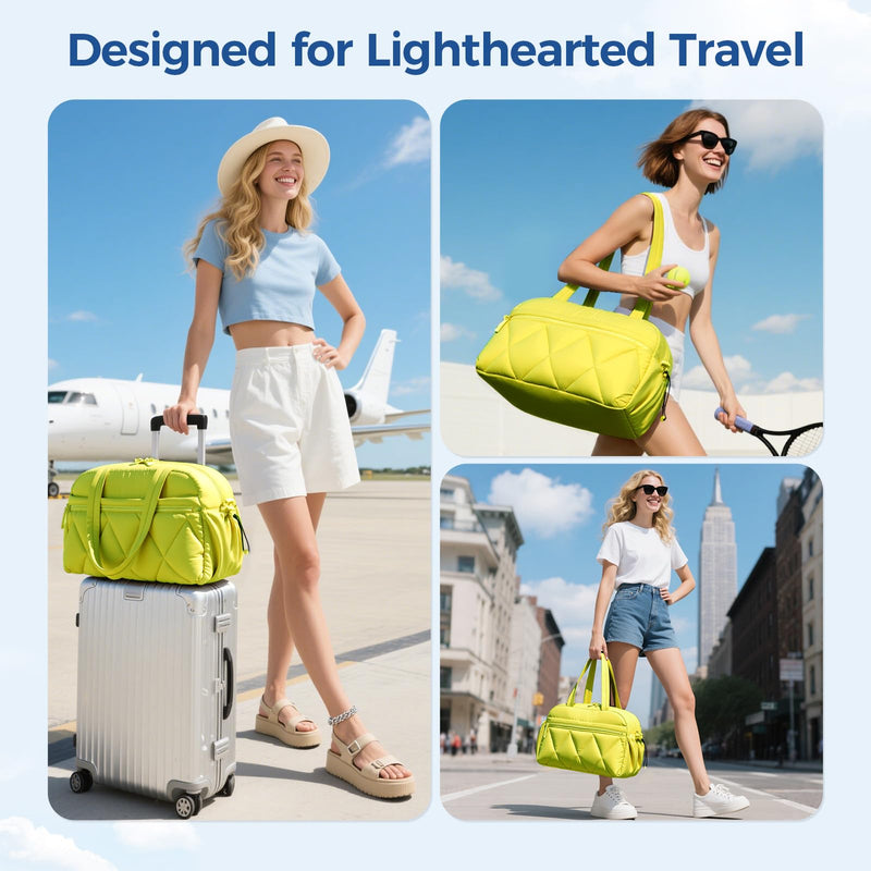 Women's Duffle Gym Bag, Carry-On Shoe Compartment for Weekender Overnight | Travel Sport Hospital Workout Personal Item Luggage Diaper Water Resistance Essentials Wet Pocket Neon Lime Small