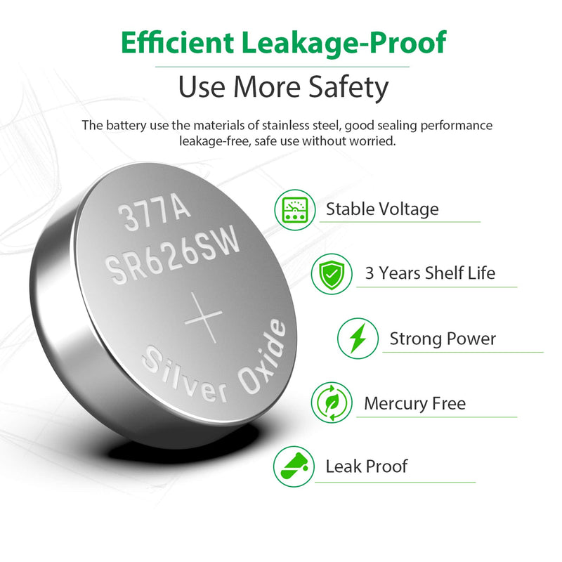 LiCB 10 Pack SR626SW 377 Watch Battery,Long-Lasting & Leak-Proof,High Capacity Silver Oxide 1.55V Button Cell Batteries for Watch