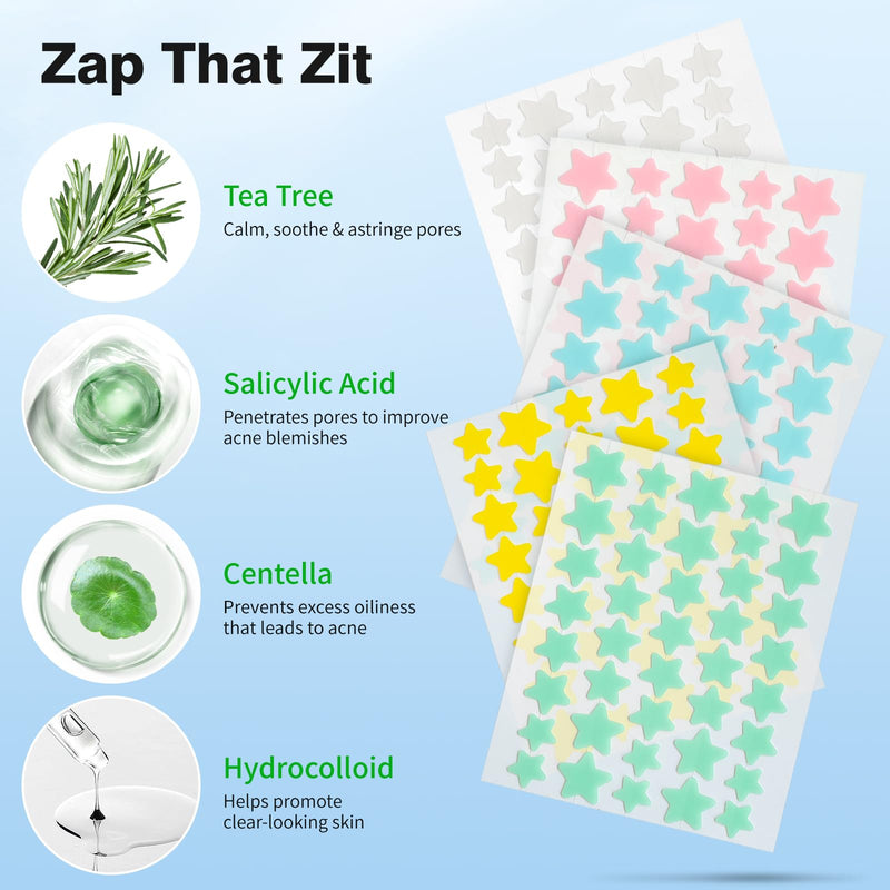 [Australia] - Pimple Patches for Face, Hydrocolloid Acne Patches, Cute Star Zit Covers, Colorful Spot Stickers with Tea Tree, Salicylic Acid & Cica Oil| 3 Sizes (10mm, 12mm & 14mm) |200 Count 50 Count (Pack of 4) 