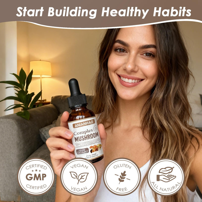 Mushroom Complex 6 1200mg | Mushroom Supplement with Lions Mane, Reishi, Agaricus, Shiitake, Turkey Tails & Maitake | High Strength for Immune, Brain, Focus & Energy | 100% Vegan 60ml