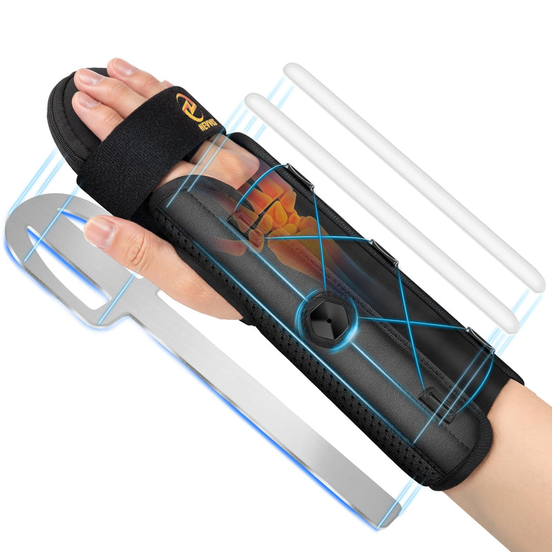 Resting Hand Splint with Adjustable Knob, Carpal Tunnel Wrist Brace Night Support with Removable Wrist Splint, Pain Relief for Stroke Recovery, Tendonitis, Arthritis, etc. Either Hand, S/M,L/XL L/XL