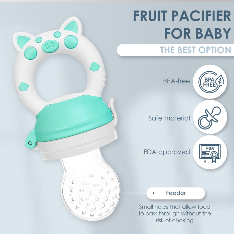 [Australia] - Bluet B- Baby Fruit Feeder Pacifier - BPA-Free Silicone Baby Food Feeder for Self-Feeding - Teething Relief - 4+ Months, 6 Silicone Nipples - 2 Pack Fresh Fruit Pacifier Frozen Teether (Green) Green 