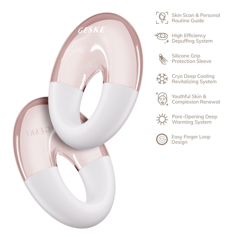 GESKE SmartAppGuided™ Cool & Warm Eye Massager | 7 in 1 | Multifunctional Massager | Eyes & Face | Battery-free Cooling & Warming | Firms, Relaxes & De-Puffs Skin | Ring-shaped Design for Easy Grip Starlight