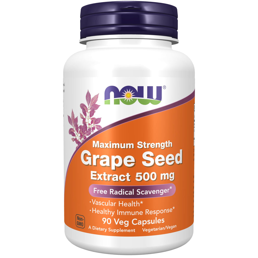 NOW Grape Seed Extract, Maximum Strength 500 mg - 90 Veg Capsules 90 Count (Pack of 1)