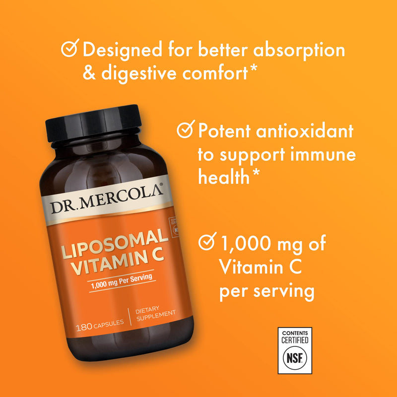 Dr. Mercola Liposomal Vitamin C, 1,000 mg, 180 Capsules, 90 Servings | 1,000 mg Vitamin C per 2-capsule serving; 180 capsules; 90 servings 180 Count (Pack of 1)